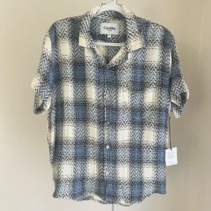 Corridor Macro Plaid Short Sleeve Vacation Shirt Moontide Blue Size L NWT